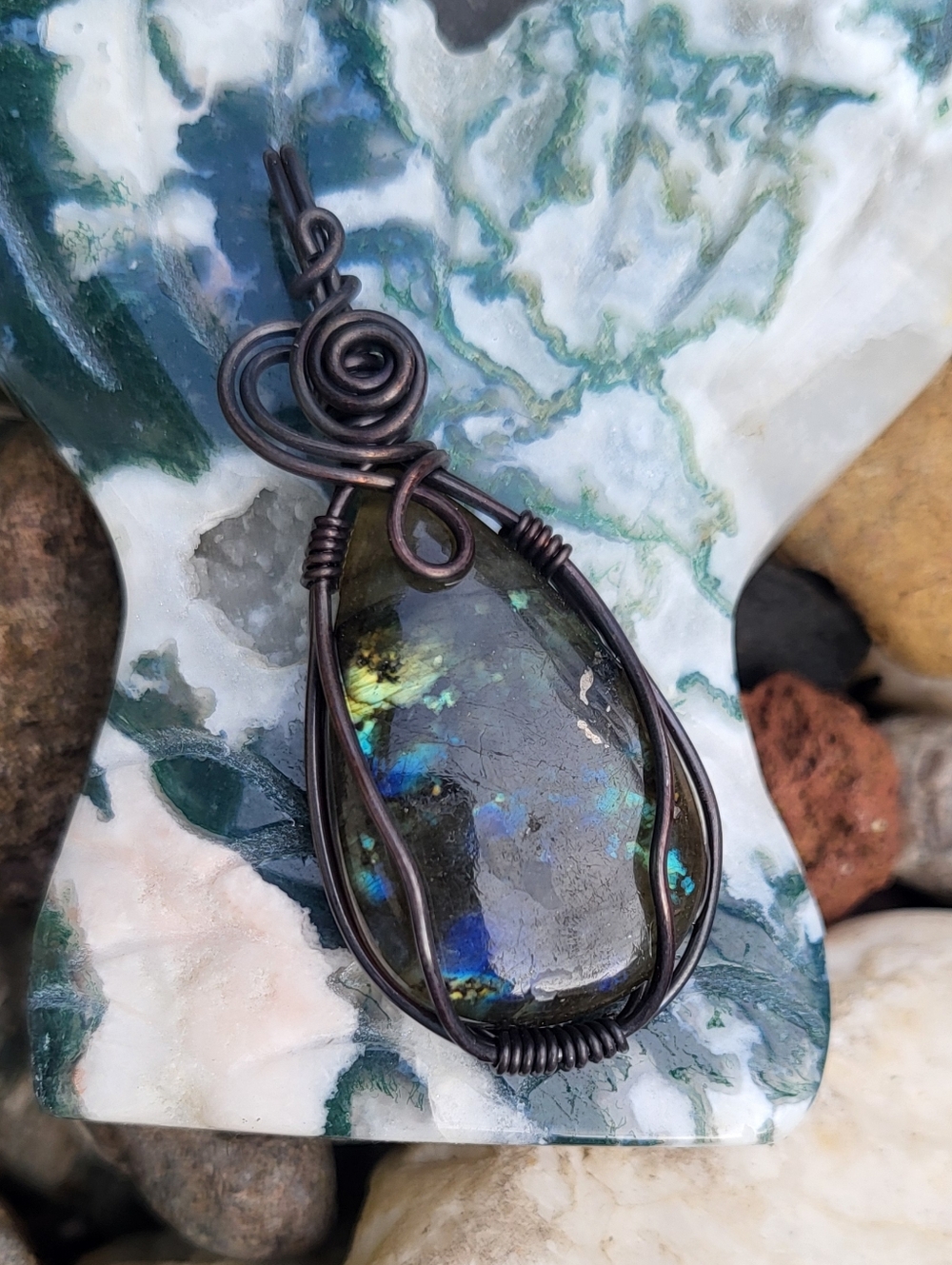 Handcrafted Copper Wire Wrap Labdradorite Pendant